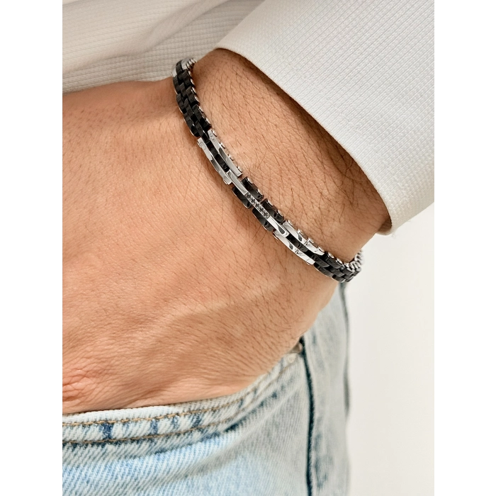 Gümüş ve Siyah Çelik Erkek Bileklik FRJ10108A-J 2 Yıl Garantili Hediye Paketli