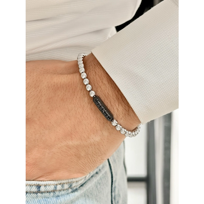 Gümüş ve Siyah Çelik Erkek Bileklik FRJ10132A-J 2 Yıl Garantili Hediye Paketli