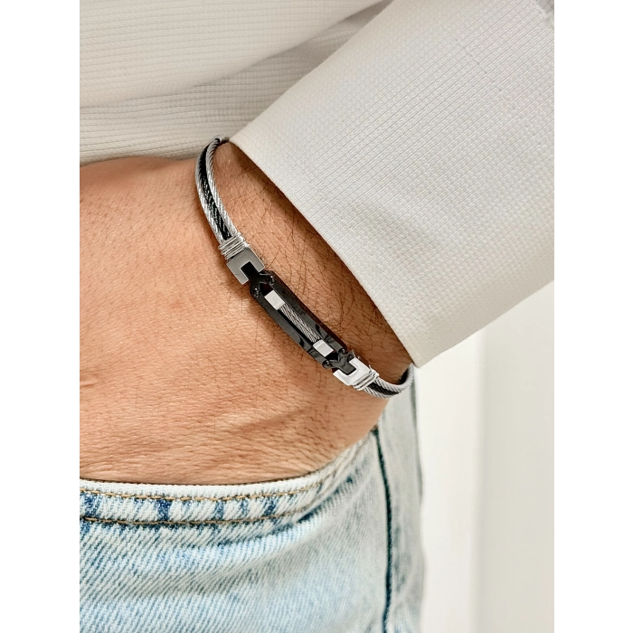 Gümüş ve Siyah Çelik Erkek Bileklik FRJ10134A-J 2 Yıl Garantili Hediye Paketli