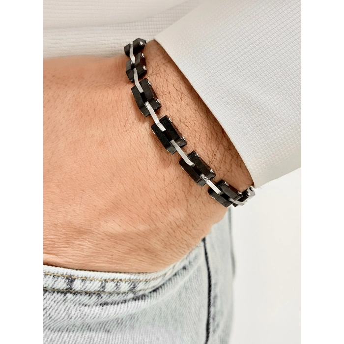 Gümüş ve Siyah Çelik Erkek Bileklik FRJ10140A-J 2 Yıl Garantili Hediye Paketli