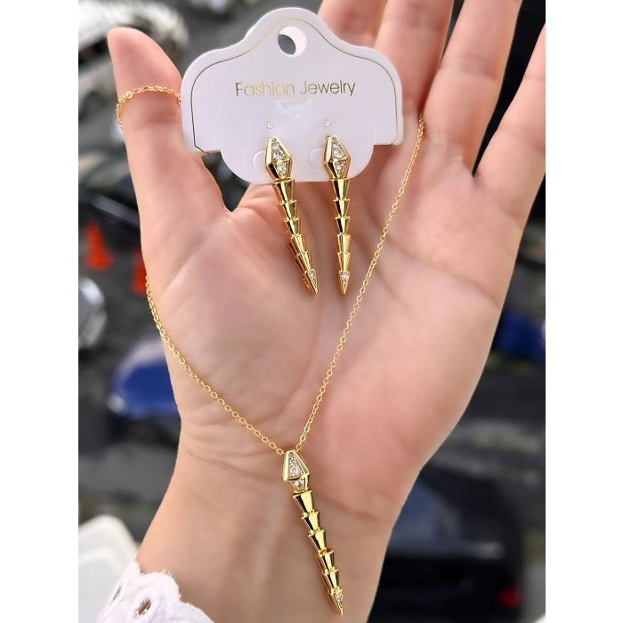 Sarı Çelik Kadın Küpe ve Kolye Set FRJW10007A-B 2 Yıl Garantili Hediye Paketli