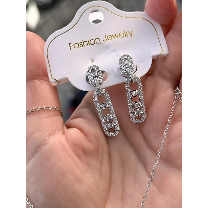 Sarı Çelik Kadın Küpe ve Kolye Set FRJW10008A-B 2 Yıl Garantili Hediye Paketli