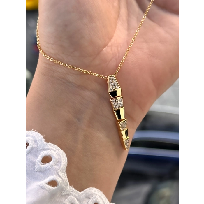 Sarı Çelik Kadın Küpe ve Kolye Set FRJW10009A-B 2 Yıl Garantili Hediye Paketli