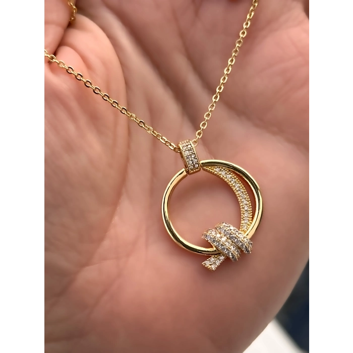 Sarı Çelik Kadın Küpe ve Kolye Set FRJW10012A-B 2 Yıl Garantili Hediye Paketli