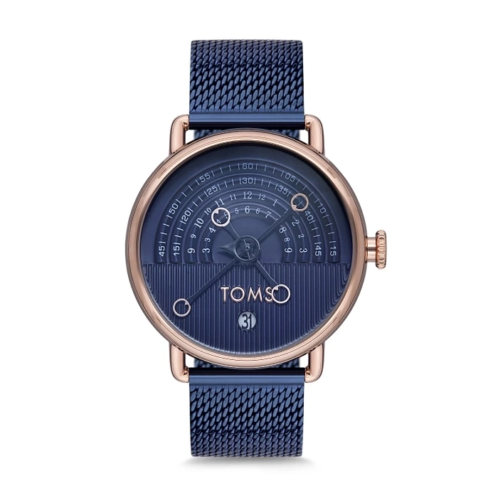 Toms Lacivert Hasır Kordon Erkek Kol Saati T1995C-1043-T 3ATM Su Geçirmez 2 Yıl Garantili