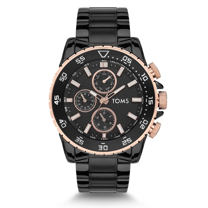 Toms Siyah Çelik Kordon Erkek Kol Saati TM1542A-908-R 3 ATM Su Geçirmez 2 Yıl Garantili