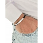 Siyah ve Gümüş Çelik Deri Erkek Bileklik FRJ10190B-J 2 Yıl Garantili Hediye Paketli