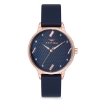 Ferro Navy Blue Leather Band Womens Wristwatch F1927B-963-T