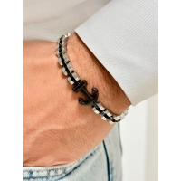 Gümüş ve Siyah Çelik ve Deri Erkek Bileklik FRJ10156A-J 2 Yıl Garantili Hediye Paketli