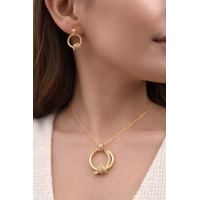 Sarı Çelik Kadın Küpe ve Kolye Set FRJW10012A-B 2 Yıl Garantili Hediye Paketli