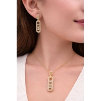 Sarı Çelik Kadın Küpe ve Kolye Set FRJW10008A-B 2 Yıl Garantili Hediye Paketli