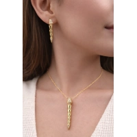 Sarı Çelik Kadın Küpe ve Kolye Set FRJW10007A-B 2 Yıl Garantili Hediye Paketli