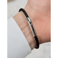 Gümüş ve Siyah Çelik ve Deri Erkek Bileklik FRJ10103B-J 2 Yıl Garantili Hediye Paketli