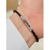 Gümüş ve Siyah Deri ve Çelik Erkek Bileklik FRJ10128B-J 2 Yıl Garantili Hediye Paketli