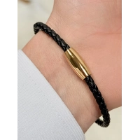 Sarı Çelik Deri Erkek Bileklik FRJ10190A-B 2 Yıl Garantili Hediye Paketli