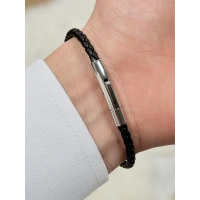Siyah ve Gümüş Çelik Deri Erkek Bileklik FRJ10190A-J 2 Yıl Garantili Hediye Paketli