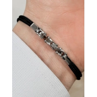 Siyah ve Gümüş Çelik ve Deri Erkek Bileklik FRJ10177A-J 2 Yıl Garantili Hediye Paketli