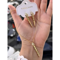 Sarı Çelik Kadın Küpe ve Kolye Set FRJW10012A-B 2 Yıl Garantili Hediye Paketli