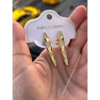 Sarı Çelik Kadın Küpe ve Kolye Set FRJW10010A-B 2 Yıl Garantili Hediye Paketli