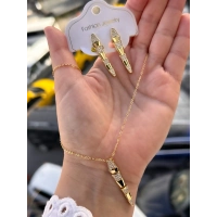 Sarı Çelik Kadın Küpe ve Kolye Set FRJW10010A-B 2 Yıl Garantili Hediye Paketli