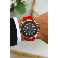 Ferro Kırmızı Silikon Kordon Erkek Kol Saati FM31402D-R4 Tüm Fonksiyonlar Aktif 3 ATM Su Geçirmez