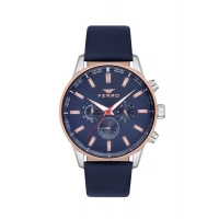 Ferro Navy Blue Leather Band Mens Wristwatch FM11084B-E3