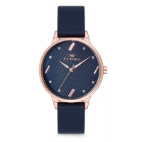Ferro Navy Blue Leather Band Womens Wristwatch F1927B-963-T