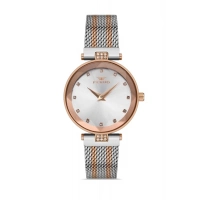 Ferro Rose ve Gümüş Hasır Kordon Kadın Kol Saati FL21297C-E 3ATM Su Geçirmez 2 Yıl Garantili