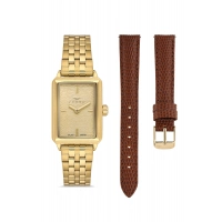 Ferro Sarı Çelik ve Bordo Deri Kordon Hediyeli Kadın Kol Saati FL21626AWT-B4