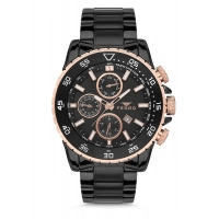 Ferro Siyah Çelik Kordon Erkek Kol Saati FM1542A-R Tüm Fonksiyonları Aktif 3 ATM Su Geçirmez