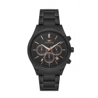 Ferro Siyah Çelik Kordon Erkek Kol Saati FM31371A-G Tüm Fonksiyonlar Aktif 3 ATM Su Geçirmez