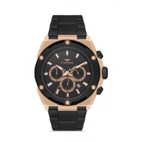 Ferro Siyah Çelik Kordon Erkek Kol Saati FM31397A-R Tüm Fonksiyonlar Aktif 3 ATM Su Geçirmez