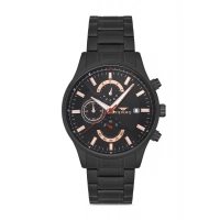 Ferro Siyah Çelik Kordon Erkek Kol Saati FM31915A-G Tüm Fonksiyonlar Aktif 3 ATM Su Geçirmez