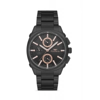 Ferro Siyah Çelik Kordon Erkek Kol Saati FM40126A-G Tüm Fonksiyonlar Aktif 3 ATM Su Geçirmez