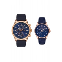 Ferro Lacivert Deri Kordon Çift Kol Saati FM11105B-FM1905B-T