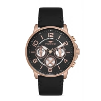 Ferro Siyah Deri Kordon Erkek Kol Saati FM11146B-R Fonksiyonları Aktif 3ATM SuGeçirmez HediyePaketli