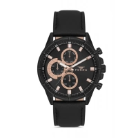 Ferro Siyah Deri Kordon Erkek Kol Saati FM11461B-G Fonksiyonları Aktif 3ATM Su Geçirmez HediyePaket