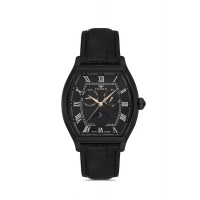 Ferro Siyah Deri Kordon Erkek Kol Saati FM40125B-G Tüm Fonksiyonlar Aktif 3 ATM Su Geçirmez