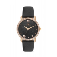 Ferro Siyah Deri Kordon Kadın Kol Saati FL21264B-R 3ATM Su Geçirmez 2 Yıl Garantili Hediye Paketli