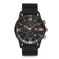 Ferro Siyah Hasır Kordon Erkek Kol Saati FM1536C-G Tüm Fonksiyonları Aktif 3 ATM Su Geçirmez