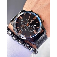 Ferro Siyah Hasır Kordon Erkek Kol Saati FM1536C-G Tüm Fonksiyonları Aktif 3 ATM Su Geçirmez