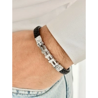 Gümüş ve Siyah Çelik ve Deri Erkek Bileklik FRJ10150B-A 2 Yıl Garantili Hediye Paketli