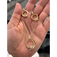 Sarı Çelik Kadın Küpe ve Kolye Set FRJW10012A-B 2 Yıl Garantili Hediye Paketli