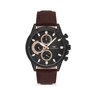 Ferro Kahverengi Deri Kordon Erkek Kol Saati FM11461B-X Fonksiyonları Aktif 3ATM Su Geçirmez