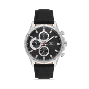 Ferro Siyah Deri Kordon Erkek Kol Saati FM11461B-J2 Fonksiyonları Aktif 3ATM Su Geçirmez HediyePaket