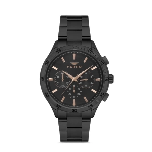 Ferro Siyah Çelik Kordon Erkek Kol Saati FM11382A-G Fonksiyonları Aktif 3ATM Su Geçirmez HediyePaket