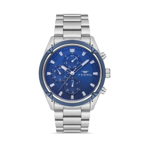 Ferro Gümüş Çelik Kordon Erkek Kol Saati FM11388A-L3 Fonksiyonları Aktif 3ATM Su Geçirmez