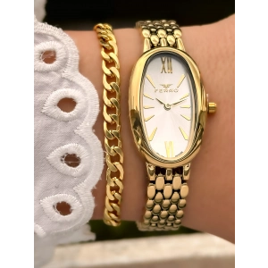 Ferro Sarı Çelik Kordon Kadın Kol Saati FM88732A-B4 2 Yıl Garantili 3 ATM Su Geçirmez Hediye Paketli