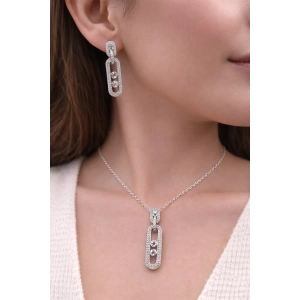 Gümüş Çelik Kadın Küpe ve Kolye Set FRJW10008A-A 2 Yıl Garantili Hediye Paketli