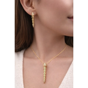 Sarı Çelik Kadın Küpe ve Kolye Set FRJW10007A-B 2 Yıl Garantili Hediye Paketli